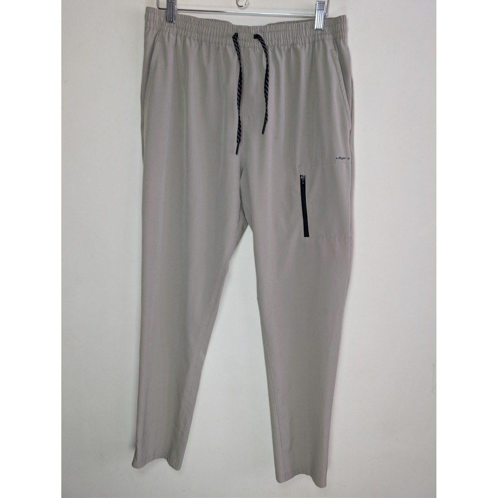 Layer 8 Mens Large 36-38 Qwick Dry‎ Active Tech Pants Stretch Zip Pocket Khaki